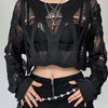 Solid Cut Out Crop Knitted Sweater, Cute Long Sleeve Crew Neck Sweater For Spring & Summer, Women's Clothing