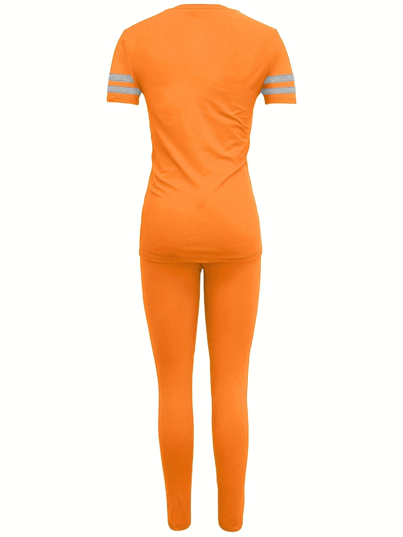 Women's Spring and Summer Round Neck Short Sleeve Top and Pants Set, Solid Color and Colorful Elastic Women's Set