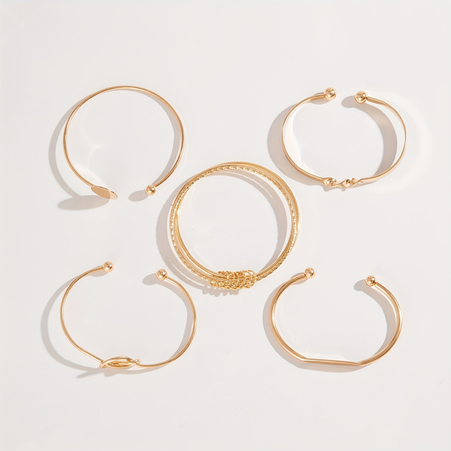 5 Pieces Vintage Elegant Simple Geometric Twisted Glossy Open Bangle Set Women's Daily Match Attend Party Vacation Dating Holiday Gift