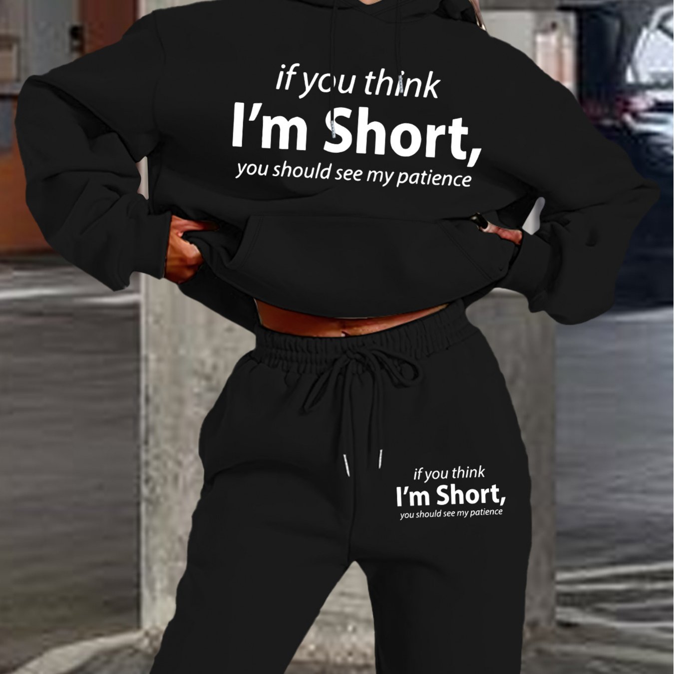 1set Women'S Casual Polyester Sweat Suit, Long Sleeve Hoodie and Sweatpants with Pockets, Geometric Pattern Knit Set for Autumn/Winter