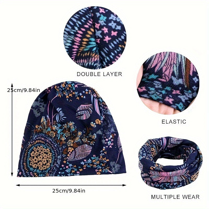 4 Pcs/set Bohemian Floral Print Brimless Beanie For Women - Autumn And Winter Warm Elastic Chemotherapy Cap, Lightweight Multi Functional Headscarf - Multi Functional Neck Cover