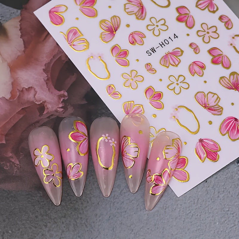 New Hot Stamping Flower Nail Stickers in INS Style Cross-border Y2K Golden Bow Small White Flowers Spring and Summer Nail Decals