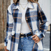 Elegant Plaid Long Sleeve Shirt, Women'S Blue, Polyester, Lapel Collar, Woven, 120gsm, for Spring/Summer