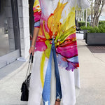 Floral Print Long Sleeve Shirt Dress - Polyester, Button Closure, Casual Style, Suitable for All Seasons