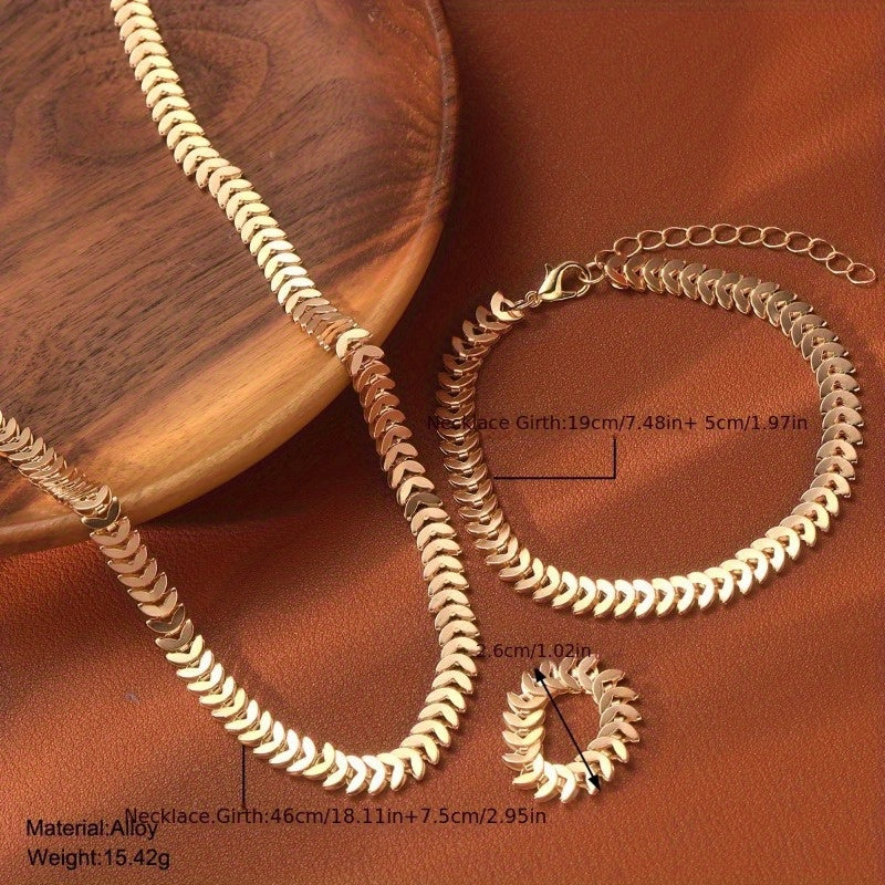 3pcs Hip Hop Jewelry Set for Women - Alloy Necklace, Bracelet & Ring Combo, Trendy Streetwear Accessories, Spring Summer Casual Wear, Mother's Day/ Party/ Holiday Gifts