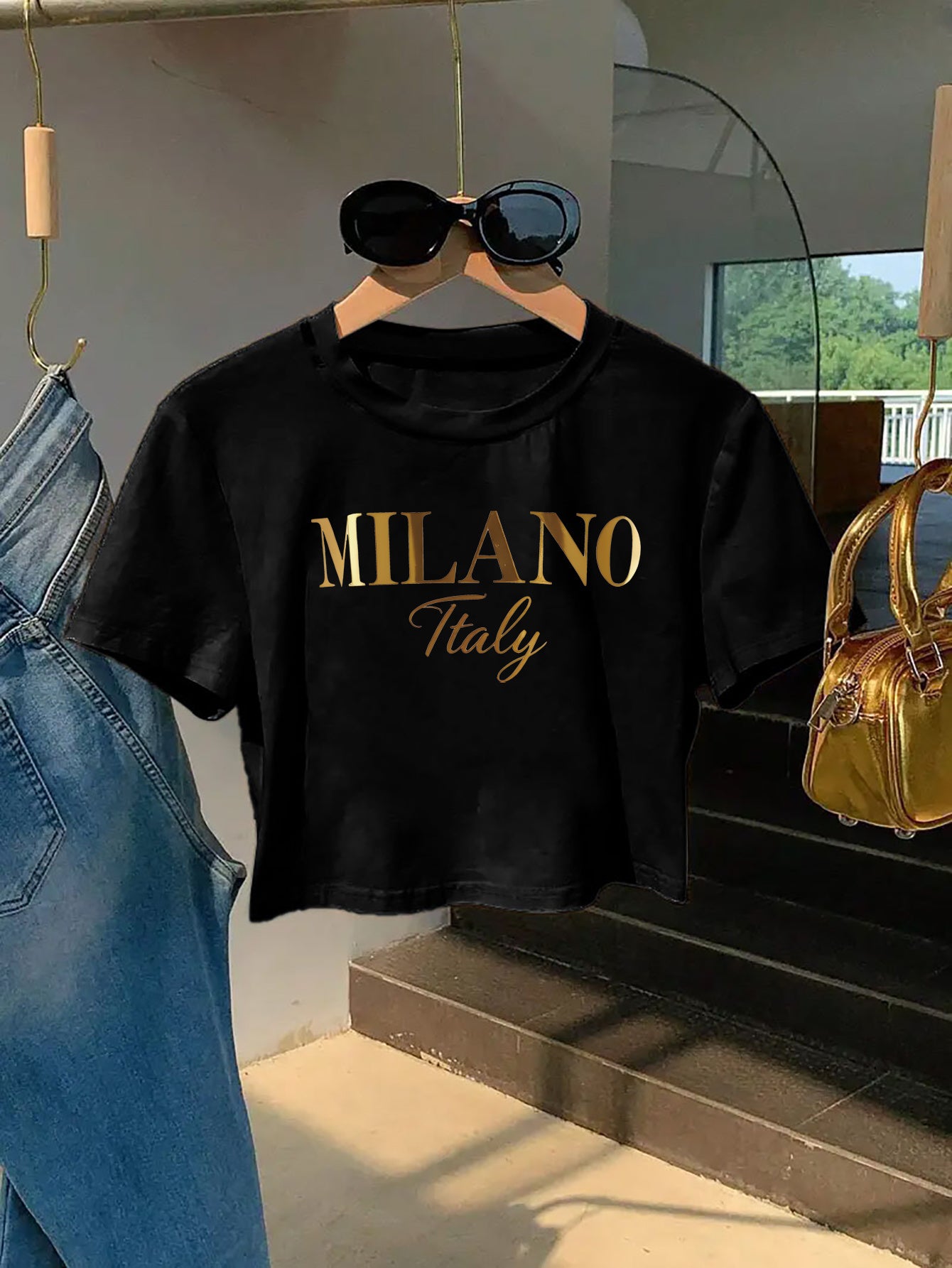 Milano Italy Graphic Tee for Women - Y2K Style, Soft & Comfortable Short Sleeve T-Shirt, Fashionable Letter Print Design, Perfect for Spring/Summer, Casual Wear Tee | Y2K Fashion | Soft Texture Tee