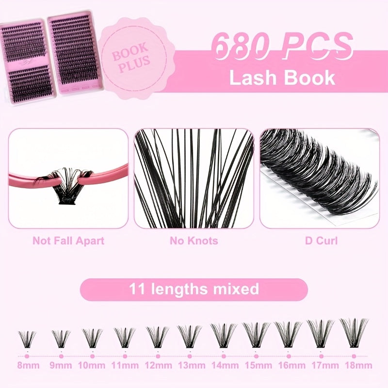 Lash Book Kit - Multi-Style Faux Mink Eyelashes, Natural & Fluffy Mix Length Individual Lashes With Tweezer, Bond & Seal, Remover, Comfortable Wear At Home For Beginner, Wispy, Dramatic Lashes Perfect Valentine'S Day Gifts