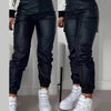 Women's Street Style High-Rise Cargo Jeans - Solid Color, Smooth Fabric, Medium Stretch, Woven | Multi-Pocket Design | Glossy Finish | Comfort Fit | All-Season Wear