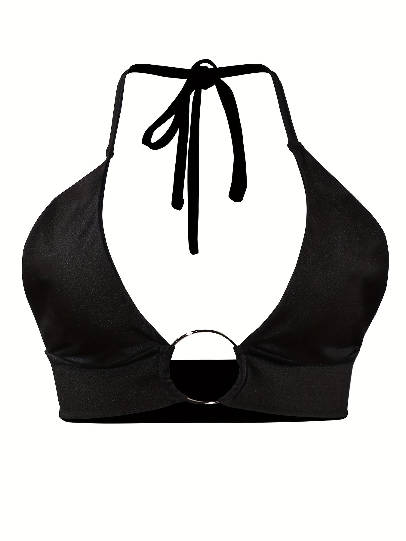 Women'S Sexy Halter Backless Crop Top, 95% Polyester 5% Elastane, Medium Stretch Knit Fabric, Solid Color, Ring Detail, All-Season Night Out Wear