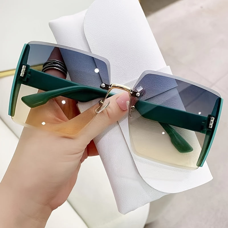 New Rimless Sunglasses, Women's Retro Trend, Light Luxury, Large Frame Sunglasses, Tourist Street Photography, Anti-glare Sunglasses