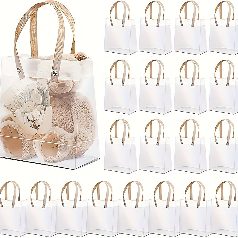20pcs Clear Frosted Tote Bags with Floral & Bear Design - Durable Polypropylene, Perfect for Weddings, Showers, Birthdays, and Housewarmings, Event Tote Bags | Floral Bear Design | Durable Tote Bags, Tote Bag