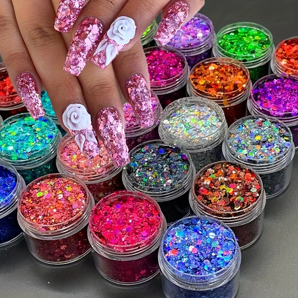 25 Jars/set Iridescent Nail Art Glitter Sequins Set Holographic Colorful Sparkly Hexagon Flakes Bottled Nail Sequins