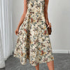 Women'S Floral Print Sleeveless A-Line Midi Dress - Casual Elegant Vacation Dress with Round Neck, White Sneakers, Brown Shoulder Bag, Perfect for Adult, Casual Attire|Floral Print Dress|Sleeveless Dress