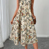 Women'S Floral Print Sleeveless A-Line Midi Dress - Casual Elegant Vacation Dress with Round Neck, White Sneakers, Brown Shoulder Bag, Perfect for Adult, Casual Attire|Floral Print Dress|Sleeveless Dress