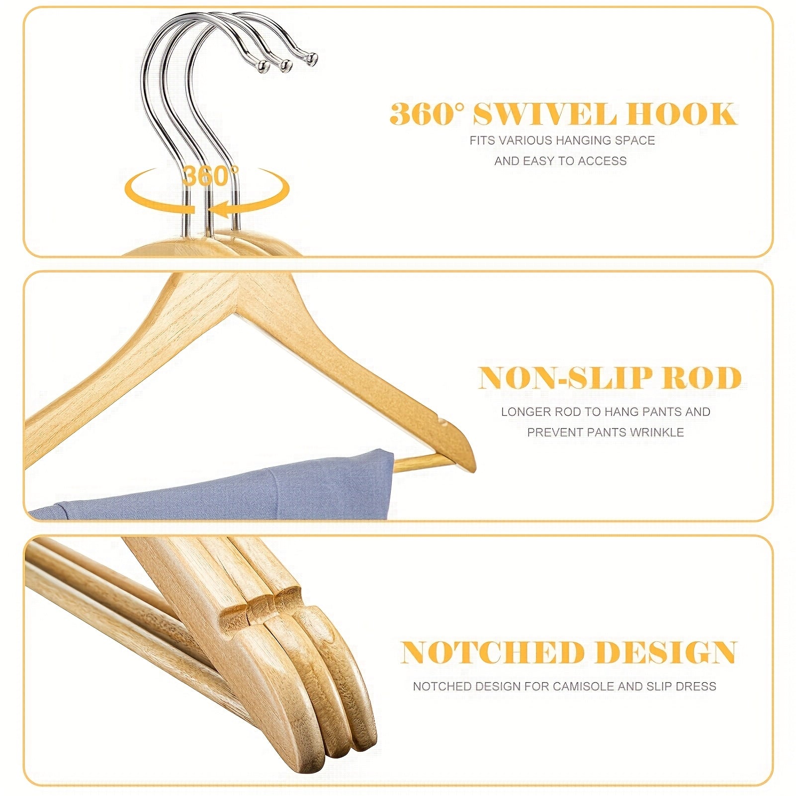 20/30pcs Sturdy Wooden Hangers Durable & Slim Clothes Hanger with 360° Rotatable Hook Natural Finish & Notches Wood Hangers Premium Coat Hanger for Closet Clothes Hangers (Natural/Walnut/Black) Clothing & Closet Storage