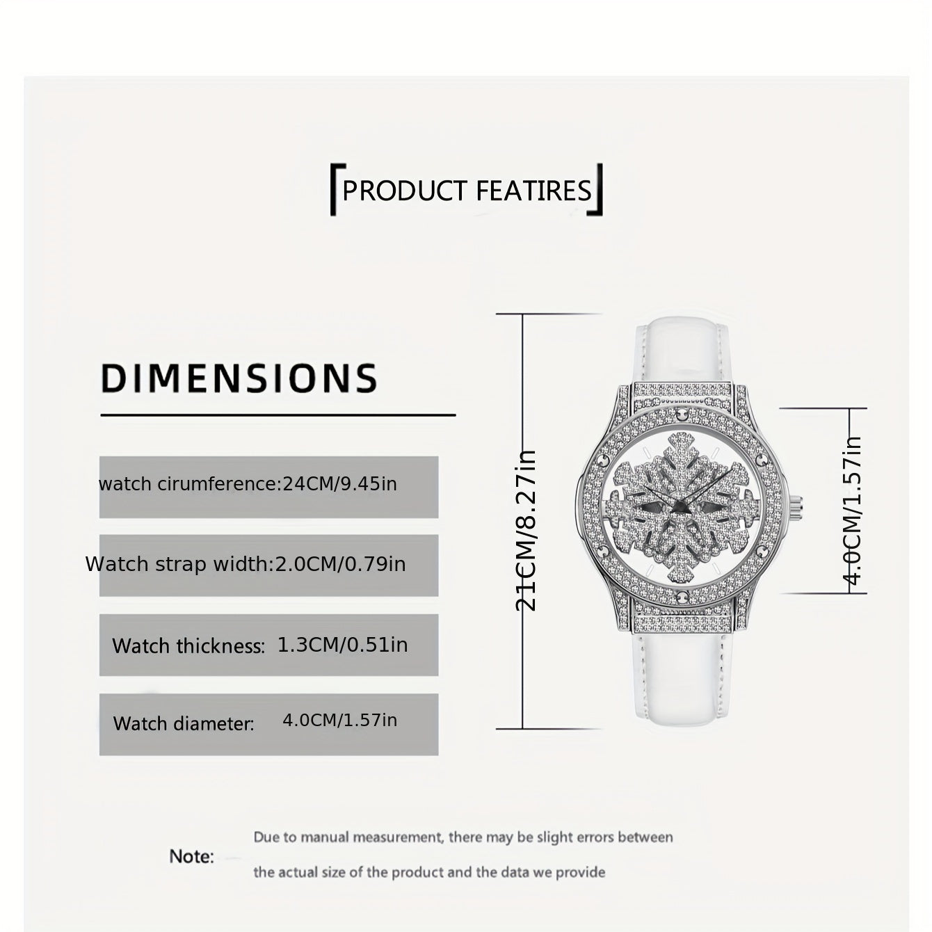 Fashionable Ladies' Snowflake Dial Quartz Wrist Watch with Rhinestone Encrusted Round Case, Non-, Analog Display, PU Leather Band, Ideal for Women's Date Gift and Everyday Wear - Pack of 1