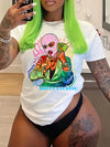 Women's Casual Short Sleeve T-Shirt - Vibrant Portrait & Letter Graphic Print, Semi-Sheer Round Neck, Medium Stretch, Machine Washable, All-Season Comfort Fit, Ladies T Shirts, Stylish Streetwear, Bold Graphic Tee, Mediumstre