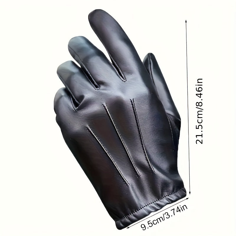 2pcs Men's PU Leather Touchscreen Driving Gloves - Texting Compatible, Hand-Washable, Pull-On Closure, Non-Textile Weave, for Autumn and Winter Warmth
