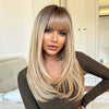 Sleek & Stylish Long Straight Synthetic Wig with Bangs - 13x4 Lace Front, Rose Net Cap, 100% Density, Natural Look for Women, All Light Beige Tones, Beginner-Friendly for Everyday & Special Occasions