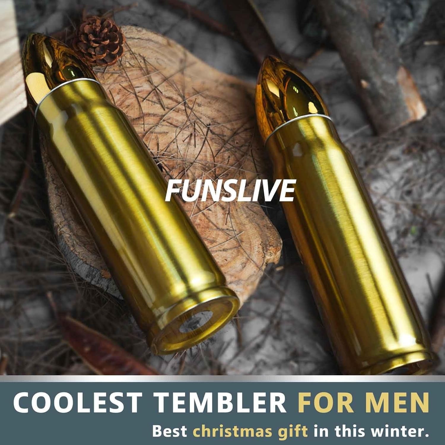 17oz Cool Tumbler for Men - Golden Insulated Cup with Leak-Proof Lid & Straw, Durable Outdoor-Ready Design - Unique Hunting, Birthday, Anniversary Gifts for Dad, Husband, Boyfriend (Him), Insulated Beverage Container | Giftwo