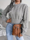 Elegant Women's Cable Knit Sweater - Solid Color, Round Neck, Long Sleeve Pullover for Fall/Winter