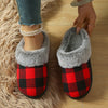 Cozy Plaid Fuzzy Slippers for Women - Thick, Warm & Non-Slip Indoor/Outdoor Shoes with Soft Fabric Lining