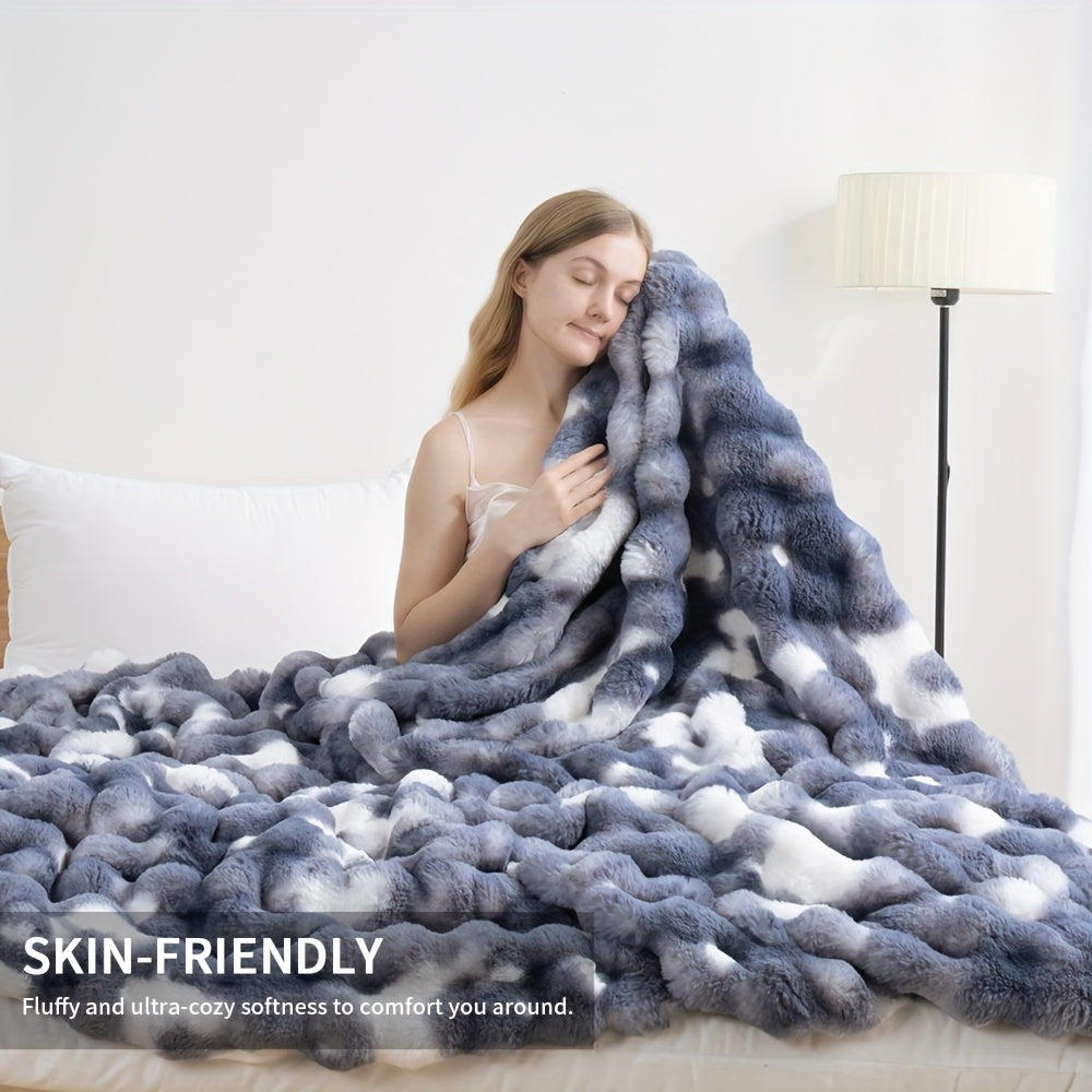1PC Faux Rabbit Fur Queen Blanket For Bed, Thick & Warm Bed Blankets For Winter, Soft Cozy Fluffy Decorative Blankets For Living Room, Bedroom, Heavy Furry Luxury Blanket Gifts