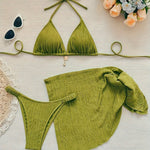Women's Sexy Solid Color Bikini Swimsuit Three Piece Set
