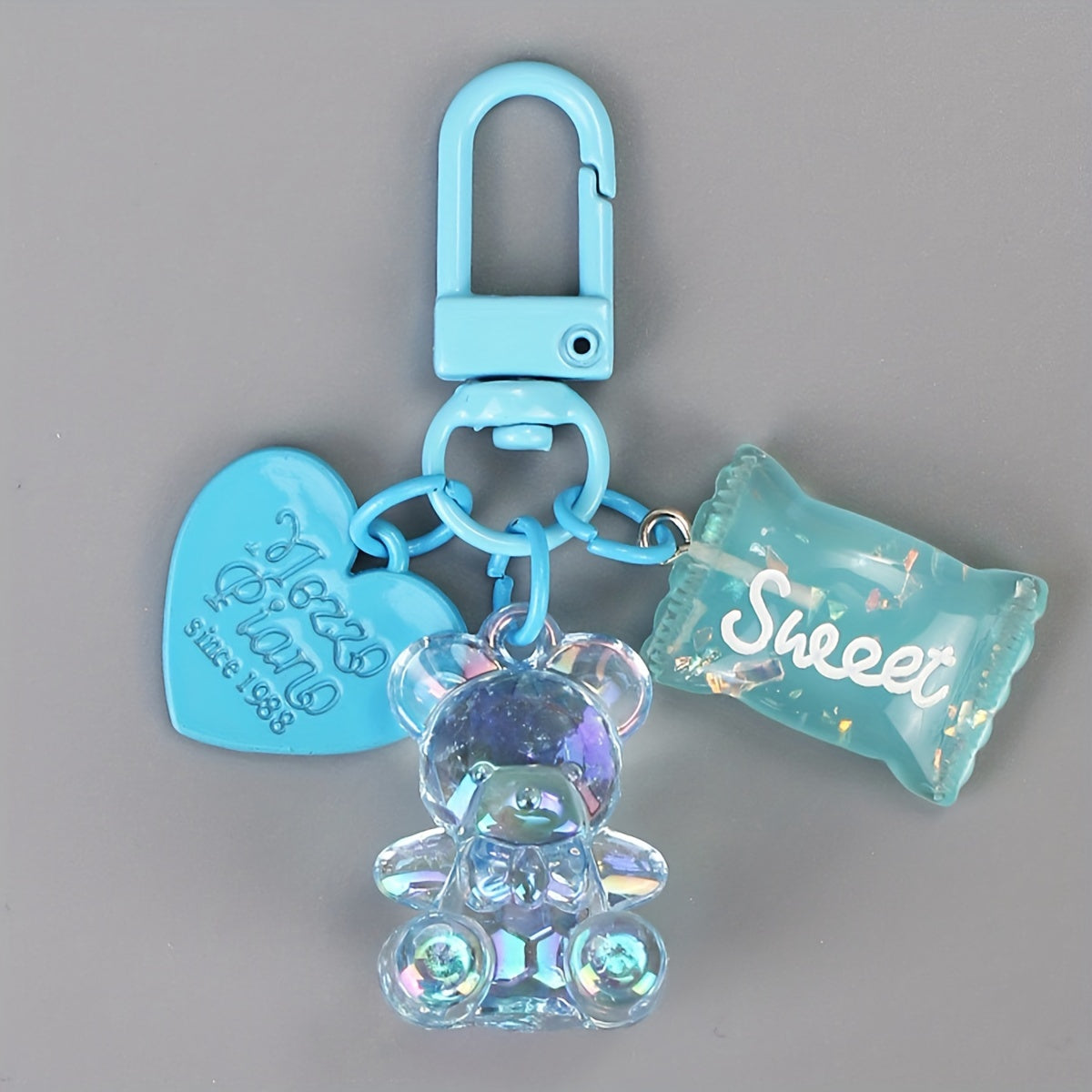 Chic Acrylic Bear & Heart Keychain Set with Ring - Candy-Themed Bag Charms, Perfect for Women's Fashion, Student Backpacks & Christmas Decor
