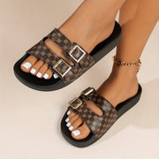 Trendy Comfort Slide Sandals – Soft Open-Toe Casual Slides with Adjustable Double Buckle Straps, Breathable & Lightweight, All-Season Wear