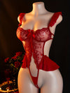 Sexy Lingerie with Hanging Neck, Sexy Hot Body Suit with Chest Hollow, Body Suit with X-ray Sexy Strap, Leotard with Open Crotch, X-ray Red Valentine's Day New Style