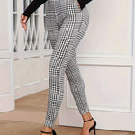 Chic Houndstooth Print Skinny Pants - Fashionable High Waist with Slant Pockets - Comfortable Casual Wear for Stylish Women