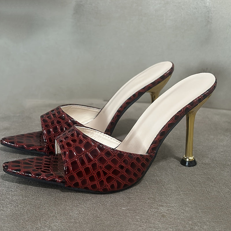 Women's Crocodile Pattern Thin High Heels - Pointy Peep Toe Slip On Stiletto Sandals - Fashionable, Comfortable - For Parties & Banquets - Perfect Gift for Women