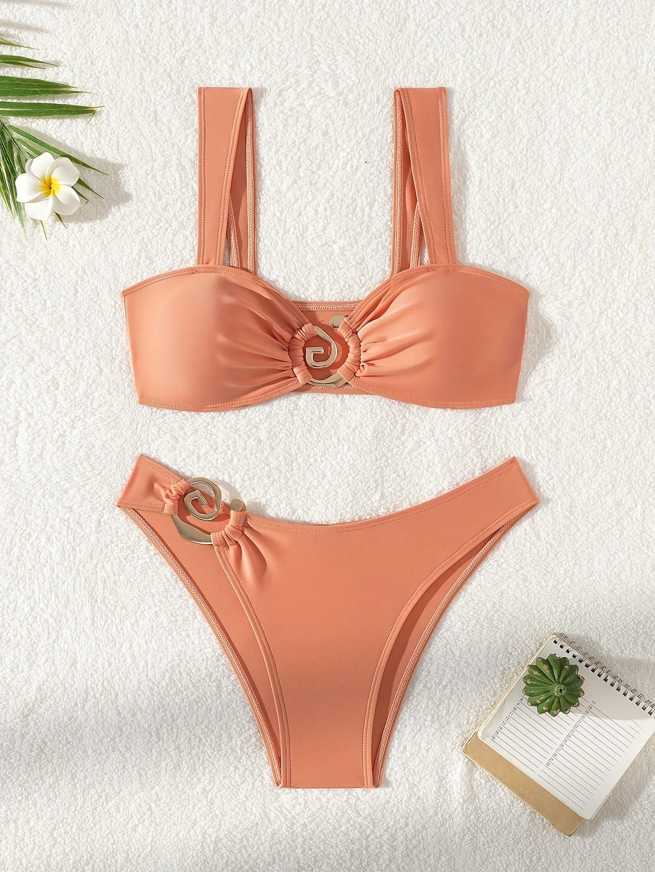 New Two-piece Sexy Solid Color Metal Jewelry Bikini Beach Women's Separated Swimsuit