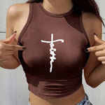 Women'S Y2K Fashion Letter Print, Round Neck Short Sleeve Cropped Tank Top, Trendy Spring And Summer Seasonal Artistic Women'S Festival Party Wear, Popular Cute Loose Dopamine Youthful Style.