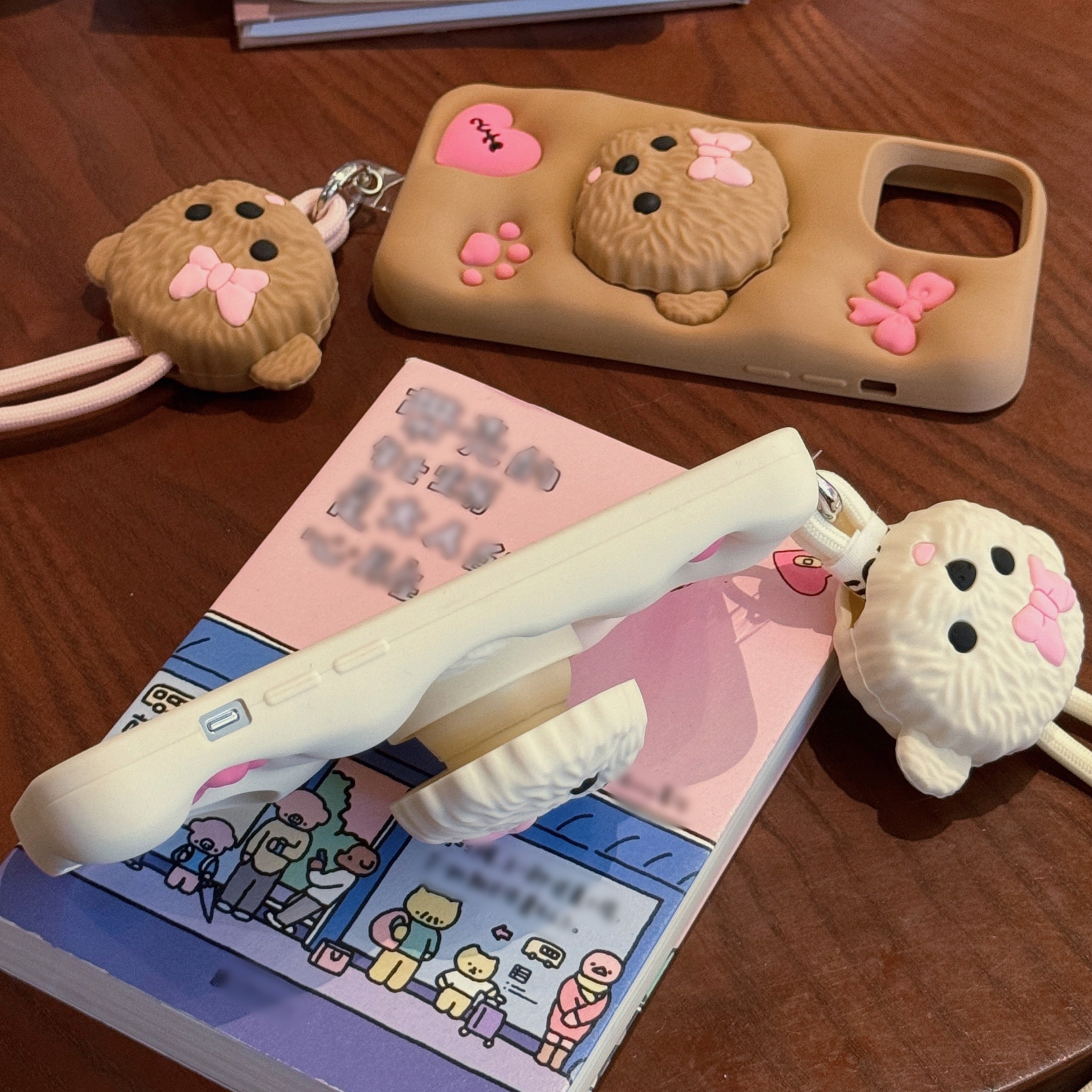 3D Teddy Dog Phone Case with Extendable Holder, Silicone Shockproof Protective Cover with Sculpture Design, Air Cushion Drop Protection, Compatible with iPhone 11 12 13 14 15 Pro Max Plus - Ideal for Easter, Valentine's Day,