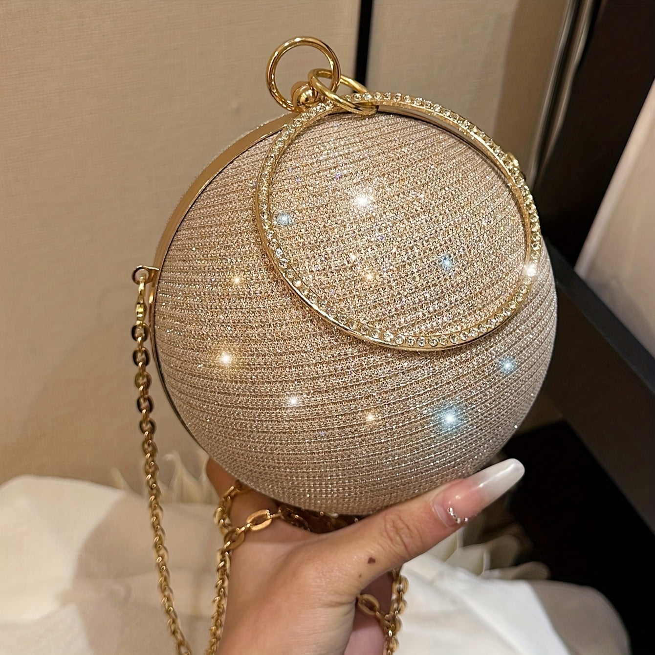 Shiny Mini Round Glitter Evening Bag - Classic Dinner Clutch Purse for Women - Carnaval Music Festival Handbag