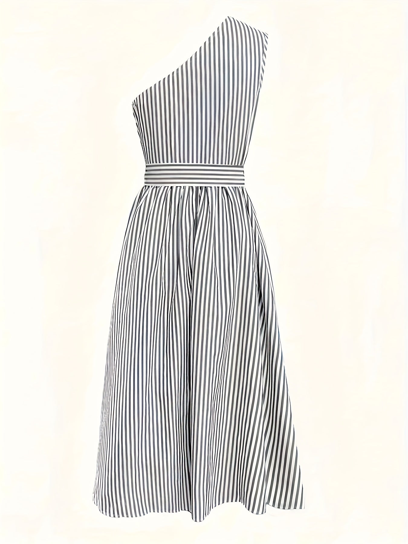 Women'S Casual Loose Fit Striped Sleeveless Dress with Belt, Off the Shoulder Collar, Side Pockets - Perfect for Spring/Summer