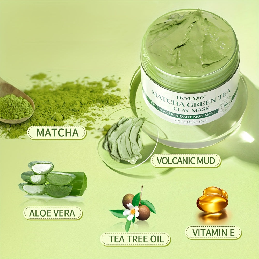 1pc Deep Cleansing Purifying Green Tea Clay Facial Mask - Volcanic Mud Face Mask for Deep Washing and Pore Minimizing, 5.29oz