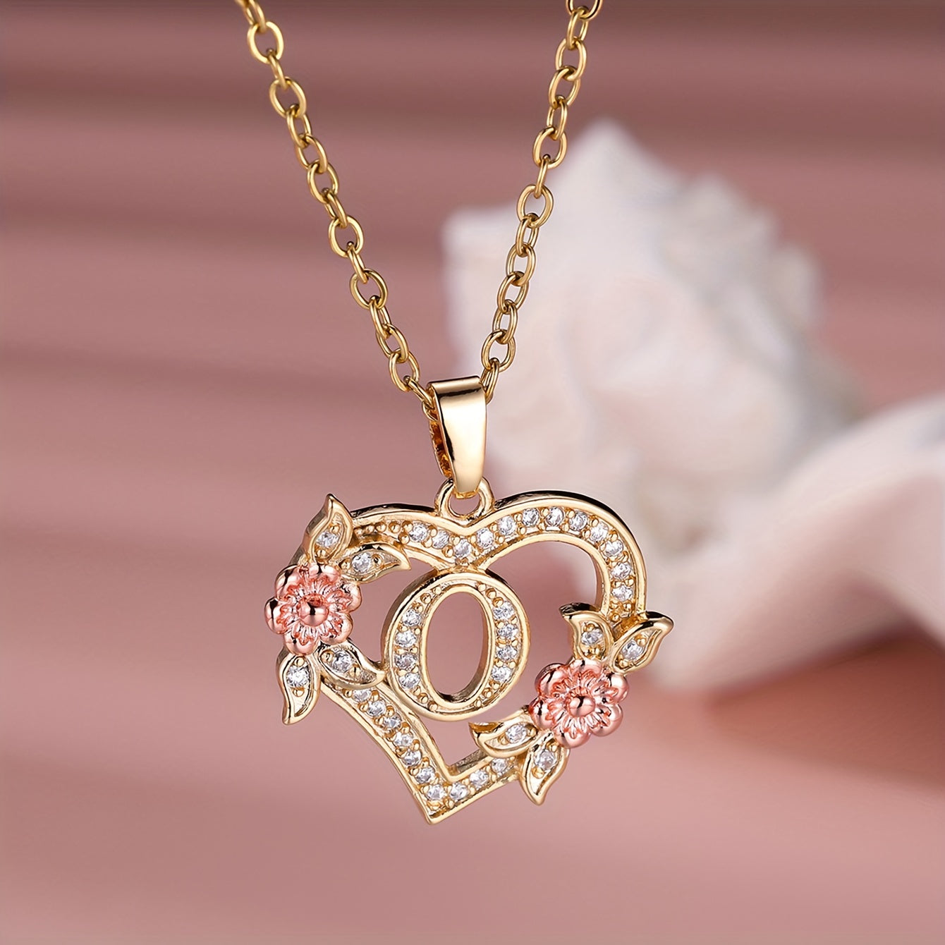 1pc A-Z Letter Love Heart Necklace Elegant zirconia Rose Golden Necklace Valentine'S Day Gift Trendy Jewelry For Women