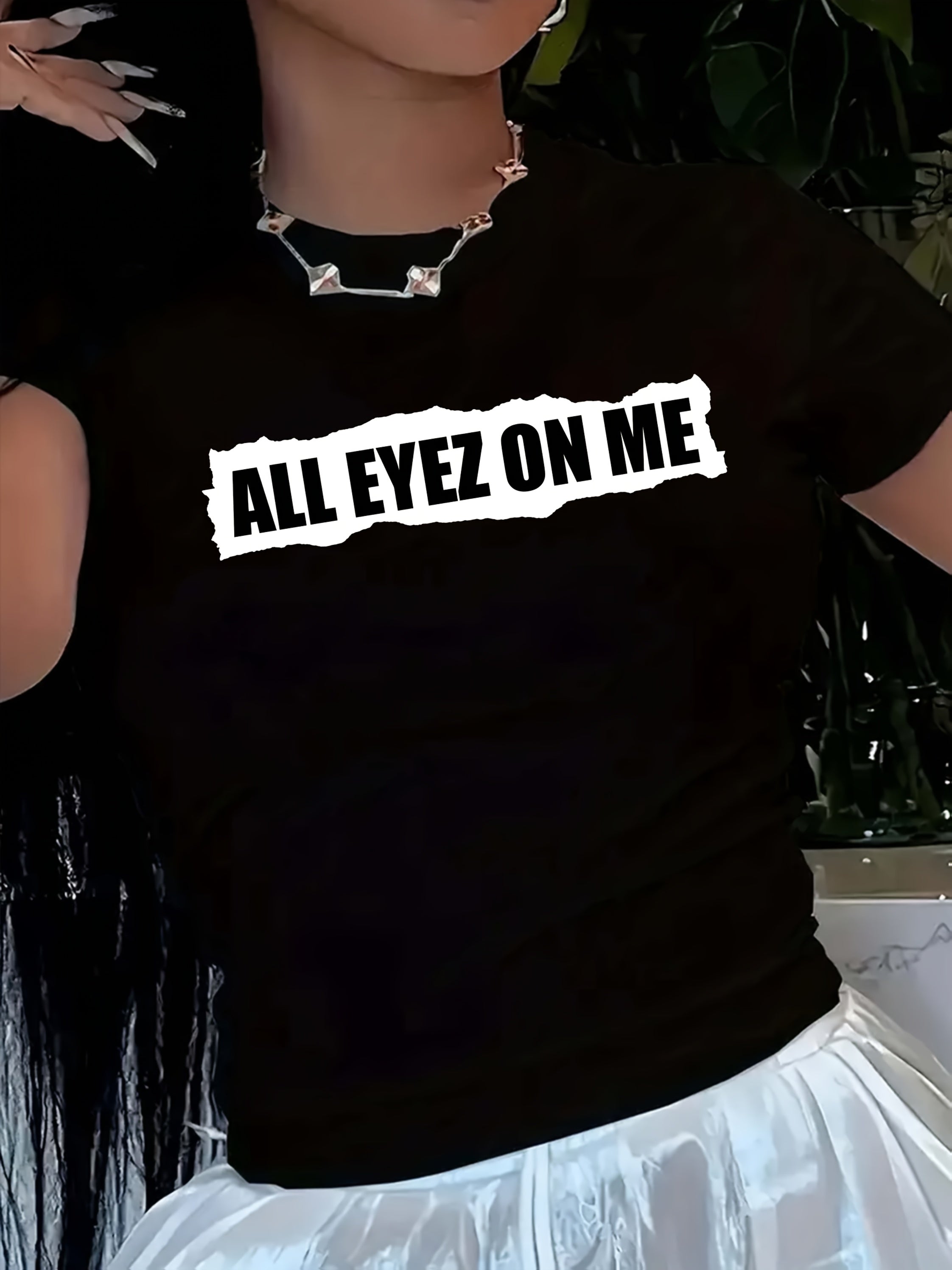 1pc Women'S Casual Crew Neck T-Shirt with Portrait Print, Polyester Knit Fabric, Regular Length, All Season Short Sleeve Tee - "All Eyez on Me" Graphic