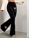 Women's High-Waist Butterfly Print Flare Pants - Stretchy & Comfortable Polyester/Spandex Blend, Machine Washable, All-Season Casual Bell Bottoms with Smooth Fabric Texture, Butterfly Pants