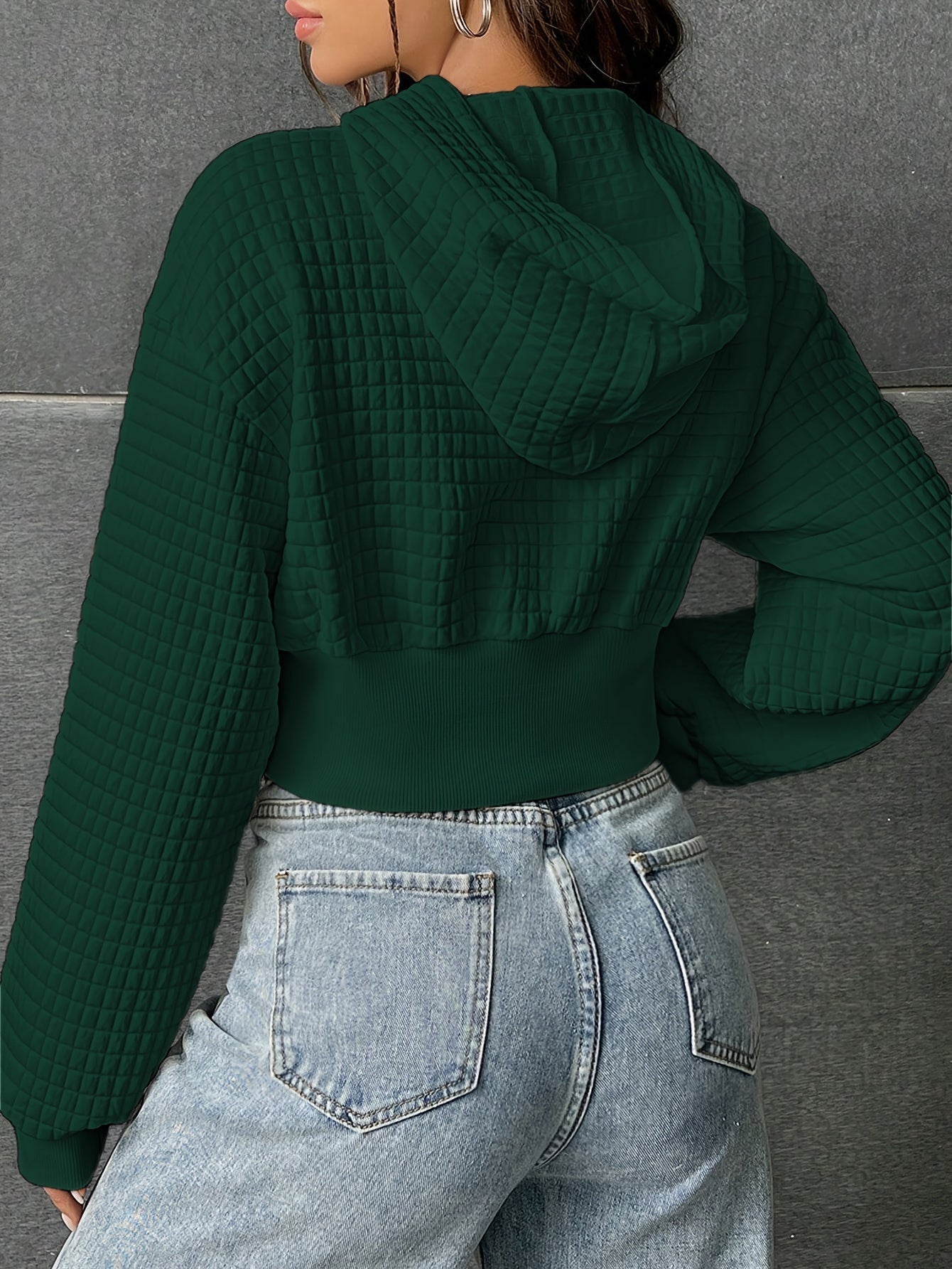 Lace Up Crop Drop Shoulder Hoodie, YOUNG Long Sleeve Hoodies Sweatshirt, Women's Clothing