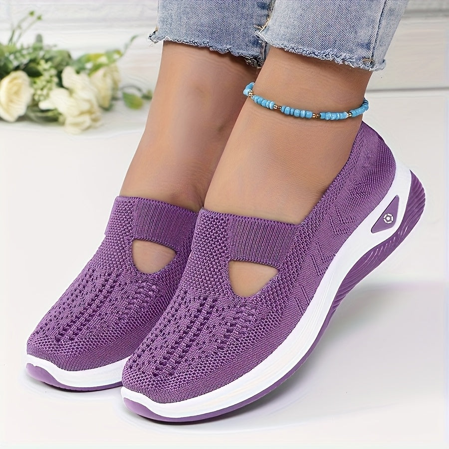 Women'S Breathable Knit Sneakers - Slip-On Low Top Sneakers with Plain Toe, Lightweight PVC Sole, and Comfortable Fabric Upper for All-Day Wear (Green, Blue, Black, Purple, Pink), Casual Footwear | Minimalist Design | Breatha