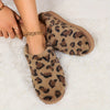 Women'S Leopard Slippers Fleece Lined Knitted Plush Fabric Comfy Anti-Skid Home Shoes Indoor Outdoor