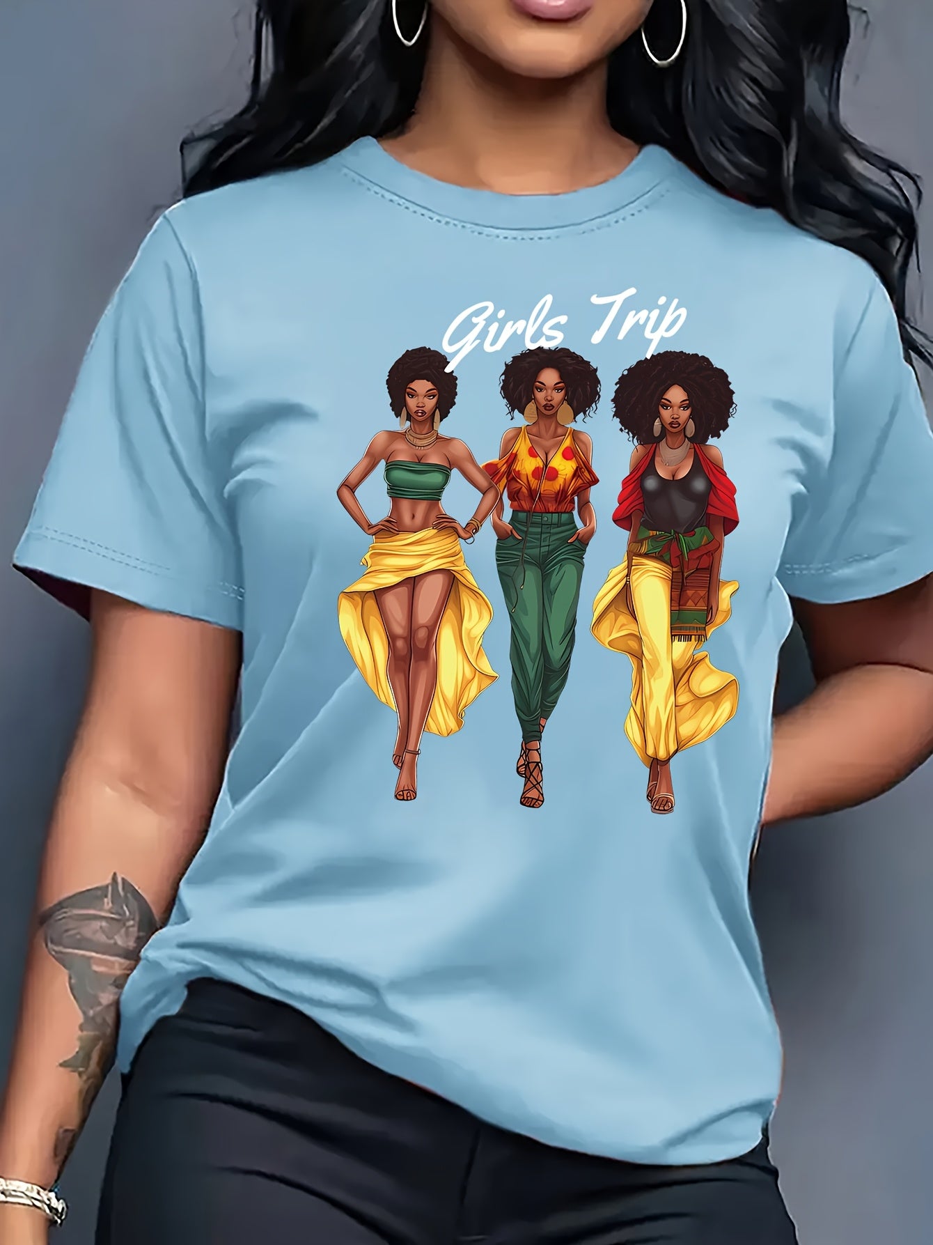 Women'S " Trip" Graphic T-Shirt - Casual Red Crew Neck Short Sleeve Top with Vibrant Floral Design, Perfect for Spring & Summer, Casual Wear|Vibrant Print|Comfortable Fit