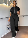 Women'S Two-piece Trouser Suit, Summer Street Style Women'S Drawstring Jacket With High-waisted Split Trouser Suit, Round Neck Jacket To Show Height, Breathable Fabric Machine Washable, Women'S Clothing