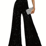 Women'S Casual Wide Leg Pants Elastic Band High Waist Sequin Trousers Fashion Streetwear
