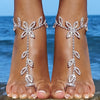 1. Gorgeous Silvery Plated Sparkling Rhinestone Decoration Leaf Shaped Toe Chain, Bride Ankle Chain Bracelet, Suitable For Women'S Banquets And Parties, Beach Ankle Chain Barefoot Accessories