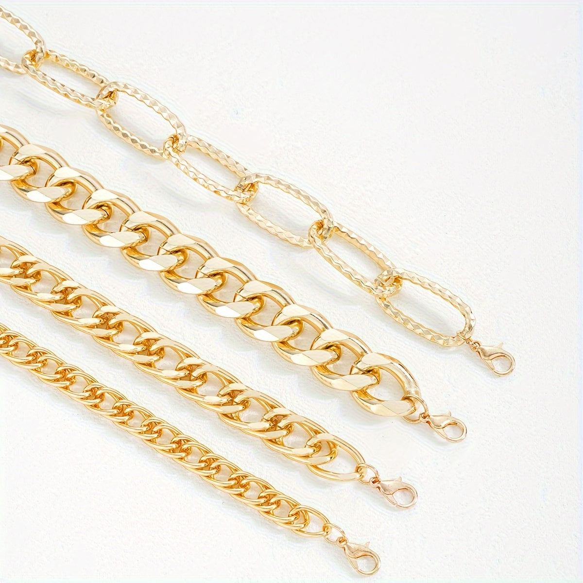 4pcs Women's Punk Style Chunky Chain Bracelet Set - Zinc Alloy, No Plating - All-Season Accessory | Versatile Design | Daily Wear & Vacation Essential